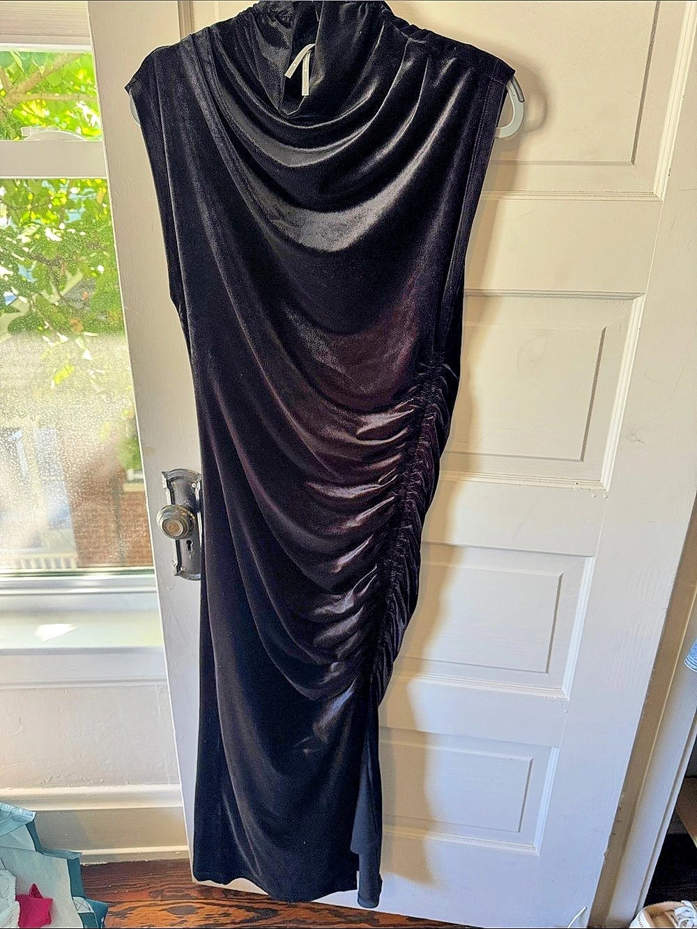 Anthropologie The Maya Stretch Velvet Cowl-Neck Dress Midi Dress in Black
